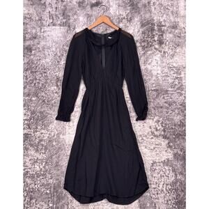 Reformation Dress 2 Womens Black Cutout Drape Collar Sheer Long Sleeve Midi